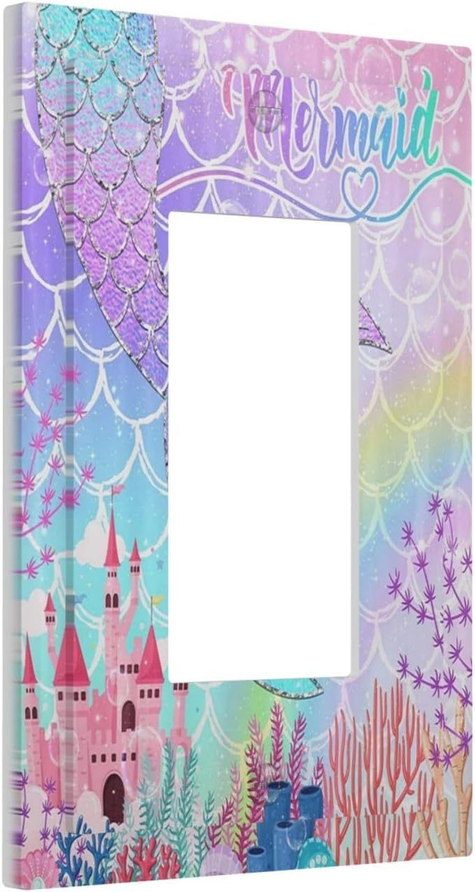 Sghxwp Silvery Glitter Cute Mermaid Tail Fantasy Castle 1 Gang Rocker Light Switch Covers Single Decora Outlet Wall Plate Decorative Switchplate Faceplate GFCI for Kidroom Nursery Bedroom Kitchen Decor - Image 2
